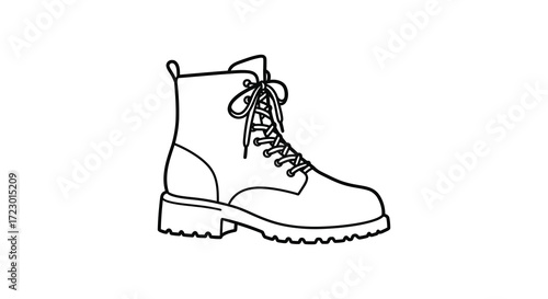 Simple line drawing of a single combat boot black and white silhouette