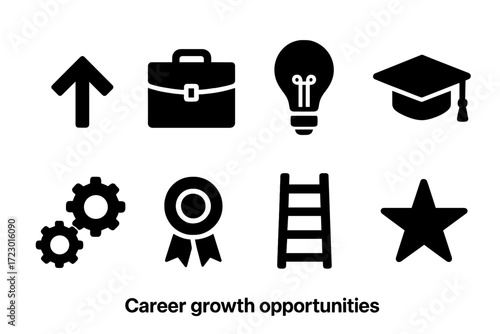 Career Growth Icons. Career growth opportunities. Filled icon set of career growth opportunities: upward arrow