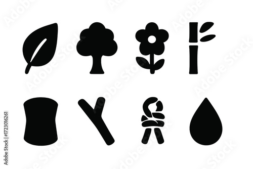 Nature Icon Grid. Nature inspired design. Filled icon set of nature inspired design: leaf, tree, flower,