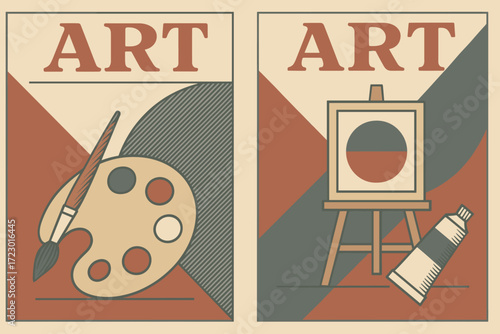 Minimalist Vintage Posters. "art". Two minimalist vintage-style posters placed side by side in one