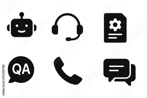 Automated Support Icons. Automated customer support. Filled icon set of Automated customer support: chatbot,