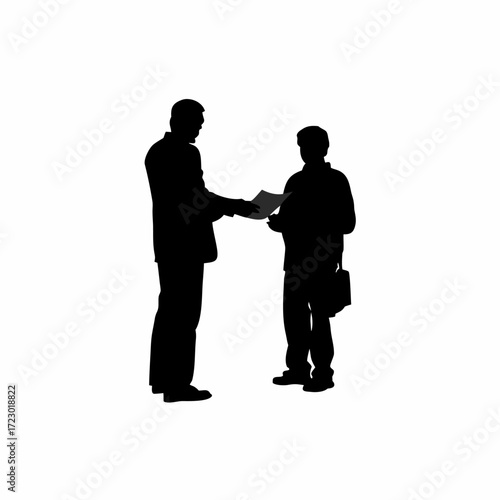Silhouette of parole officer reporting to lawyer white background