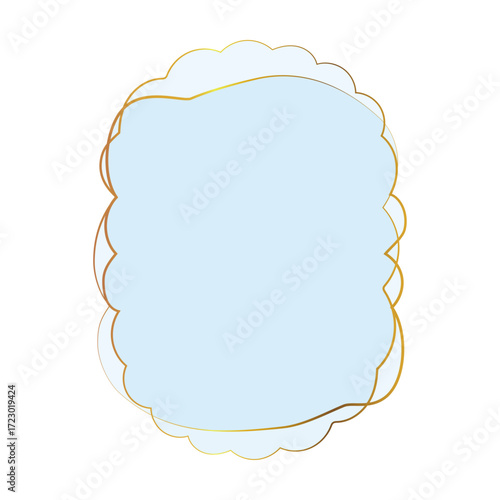 Light Blue Translucent Wavy Rectangular Oval Frame with gold trim and copy space isolated on transparent background.