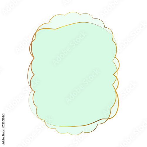 Green Translucent Wavy Rectangular Oval Frame with gold trim and copy space isolated on transparent background