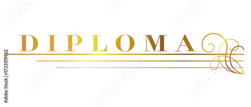 Diploma gold lettering above horizontal lines with corner pattern 