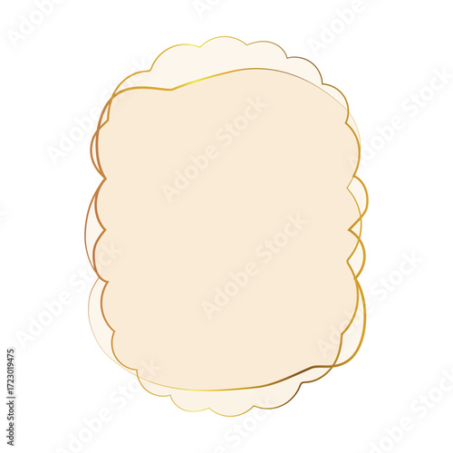 Beige Translucent Wavy Rectangular Oval Frame with gold trim and copy space isolated on transparent background.