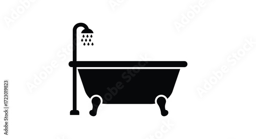 Simple black and white illustration of a classic bathtub silhouette