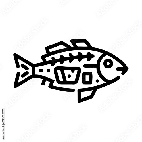 Illustration of a fish outline design representing seafood in a minimalistic style
