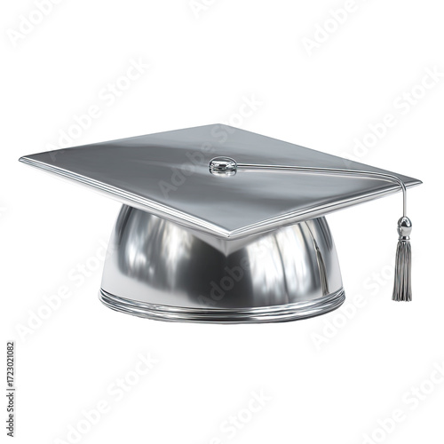 Shiny silver graduation cap, angled view