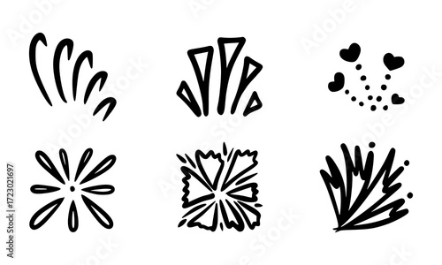 Doodle Firework Burst Vector Set, Hand Drawn Sparkle Explosion, Cartoon Starburst Elements, Comic Flash Light, Festive Celebration Sparkling Line Icons, Abstract Decorative Twinkle Stars and Shining
