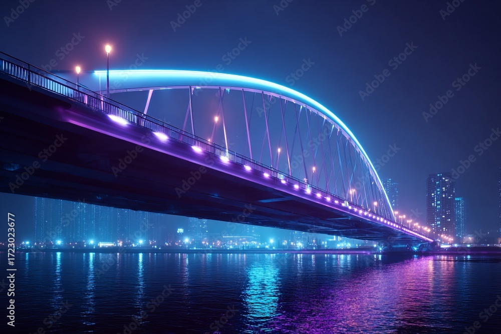 Fototapeta premium Futuristic illuminated bridge at night