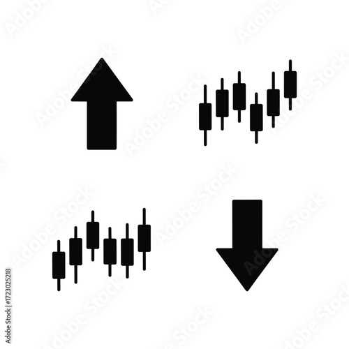 Financial trading candlestick charts up and down arrows symbols isolated on white
