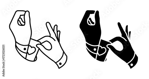 Line icon. Card sharp magician pulls a trump card from his sleeve. Simple black and white vector isolated on white background