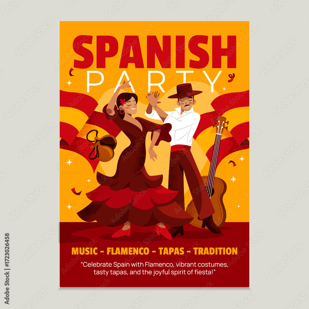 Obraz premium Flat Hand Drawn Illustration of Flamenco Dancers in Spain Poster