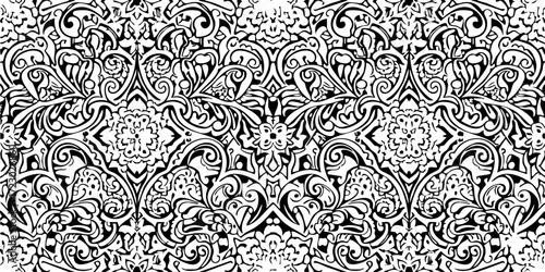 Detailed Ornamental Swirl Design in Black and White, Complex Floral Pattern