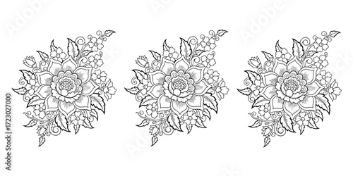 Floral Arrangement Line Art Set for Coloring Books and Designs