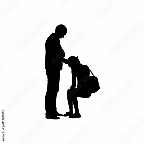 School counselor comforting anxious student before exam silhouette