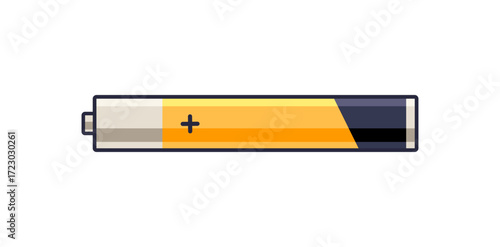 Little metal battery icon. Rechargeable nickel accumulator top view. Reusable electrical energy cylinder cell for charging electronics with power. Flat isolated vector illustration on white background