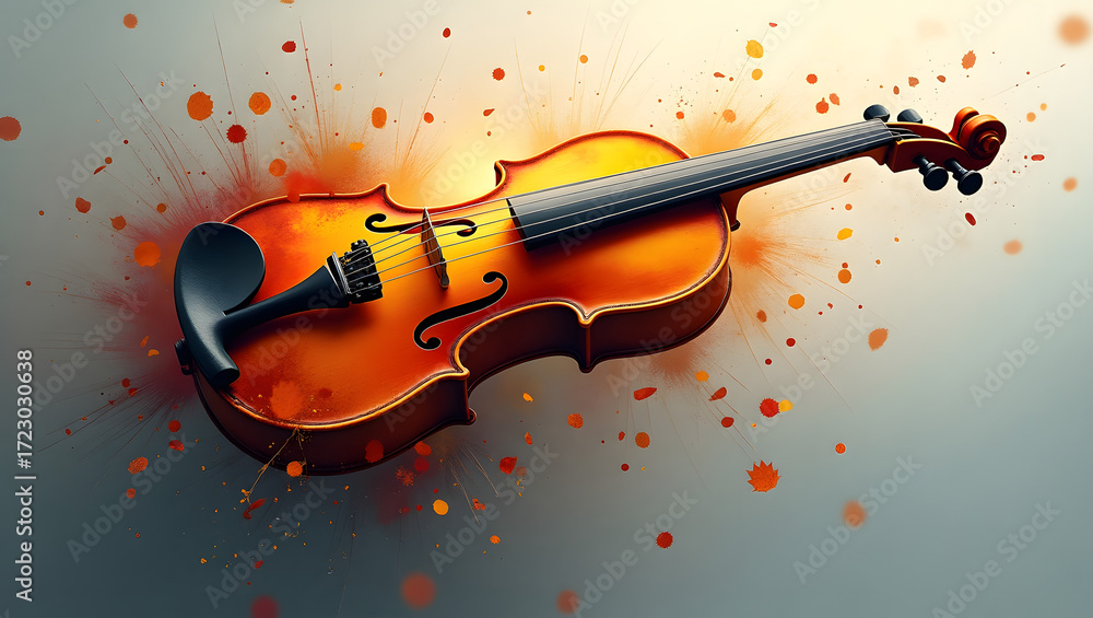 Fototapeta premium Vibrant Violin: Abstract Musical Explosion