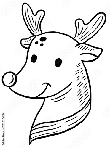 Christmas reindeer face doodle line