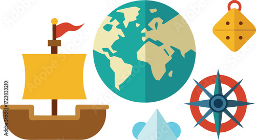 Columbus day vector bundle ships compass map globe nautical exploration icons vector