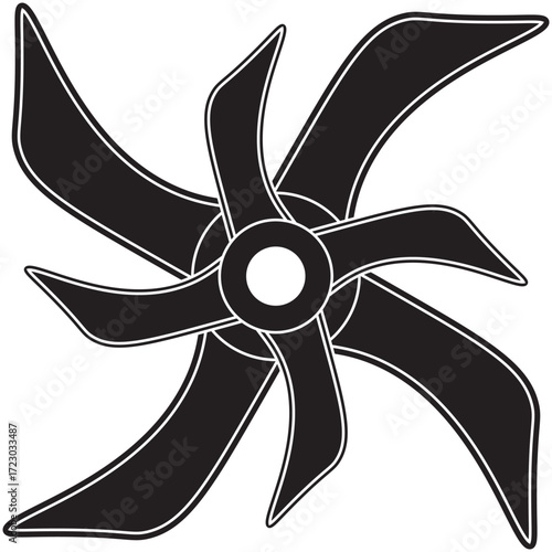 Abstract vector of a propeller fan blade, symbolizing airflow, rotation, ventilation, machinery, and motion. Perfect for industrial design, engineering, technology, energy, and decoration themes.