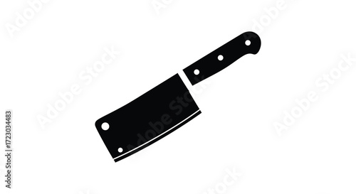 A black cleaver knife is displayed as a striking visual silhouette