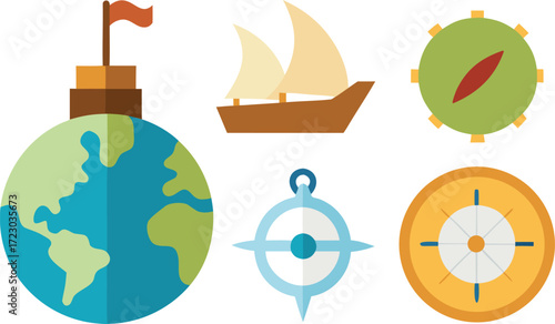 Columbus day ships compass map globe vector illustration for eps export vector