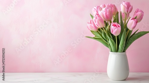 Wallpaper Mural Fresh Pink Tulips in White Vase Against Soft Pink Background for Spring Decoration and Floral Theme Torontodigital.ca