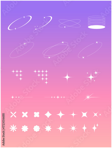 Y2K風キラキラ・オーラ・星型エフェクト素材セット｜グリッター・光・装飾・ライン・アクセント