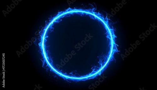 Circular neon blue flame border