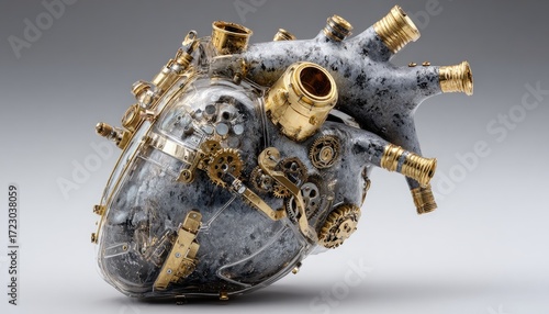 Steampunk heart, intricate gears and pipes