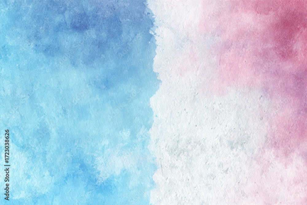 Fototapeta premium Watercolor Sky Fusion: A captivating abstract watercolor painting showcasing the seamless blend of blue and pink hues, evoking a sense of tranquility and artistic expression.