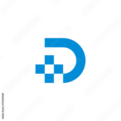 letter d plus blue medical simple logo vector