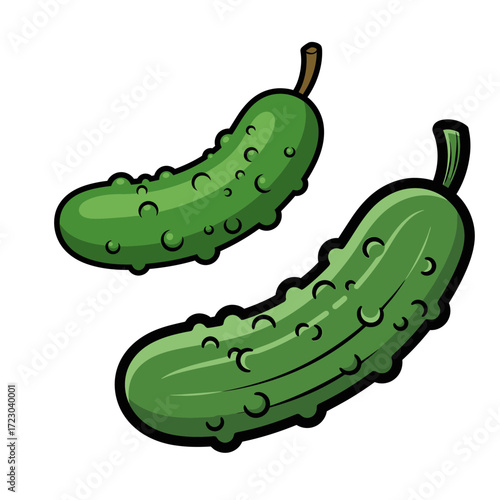 Two Cartoon Pickles with Bumpy Textures and Bold Outlines