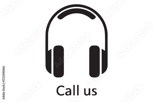 Headphones icon with call us text isolated on Transparent Background