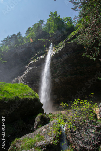 Peričnik Waterfall cascading dramatically in Triglav National Park, Slovenia