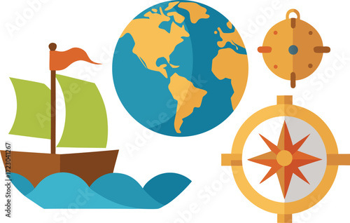 Columbus day ships compass and map vector illustration for eps download vector