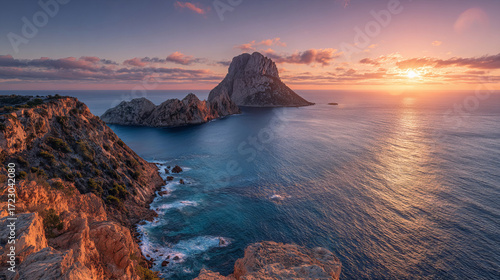 Coastal Rock Island at Sunset – Mediterranean Drone View