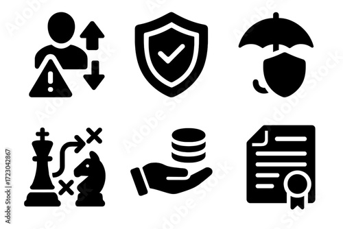 Business strategy and risk management icons set