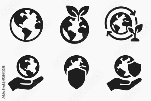 Earth and plant icons representing sustainability and environmental care