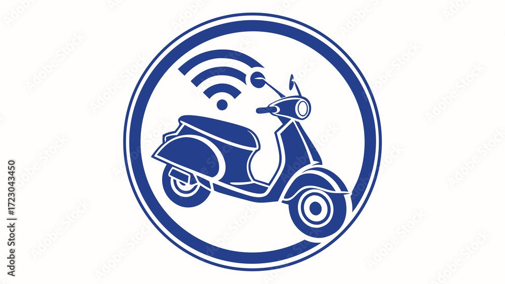 Obraz premium Blue Scooter with WiFi Symbol Inside a Circular Frame Design