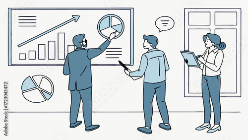 Business Team Presenting Data Charts and Graphs in a Meeting
