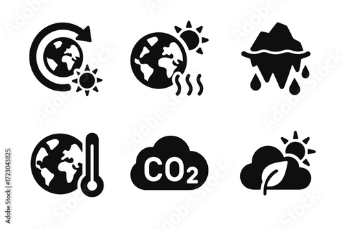 Climate change icons: earth, global warming, co2, ice melting, sustainability