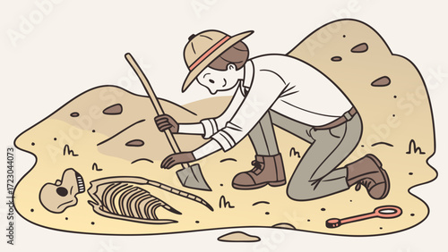Paleontologist Unearths Ancient Skeleton in Detailed Illustration