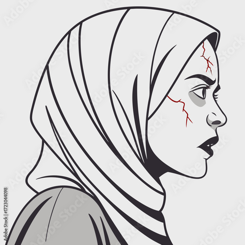 Profile of a Woman in a Hijab with Facial Scars