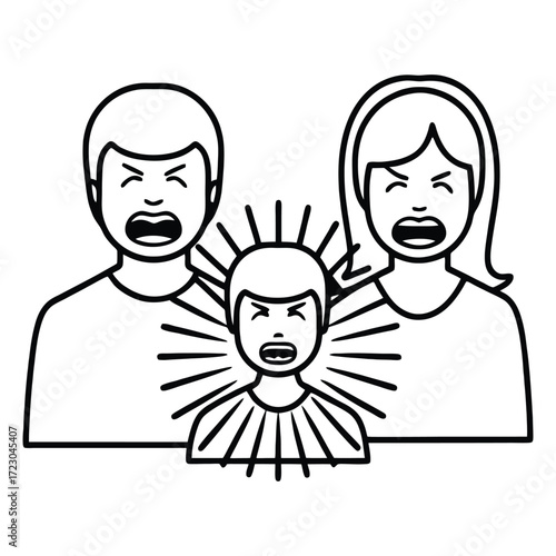 Parental conflict and child distress icon showing angry family members arguing