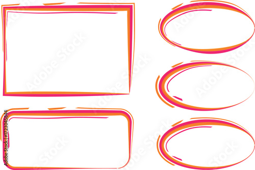 red pink orange art lines colorful abstract stylized creative borders set