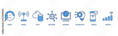 5G banner web icon vector illustration concept with icon of speed, signal, data, network, internet, technology, mobile and traffic