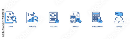 Accounting banner web icon vector illustration concept for business and finance with an icon of the audit, analysis, balance, budget, calculation, and advice
